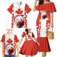 Canada Bear Family Matching Mermaid Dress and Hawaiian Shirt with Maple Leaf and Rocky Mountain Design