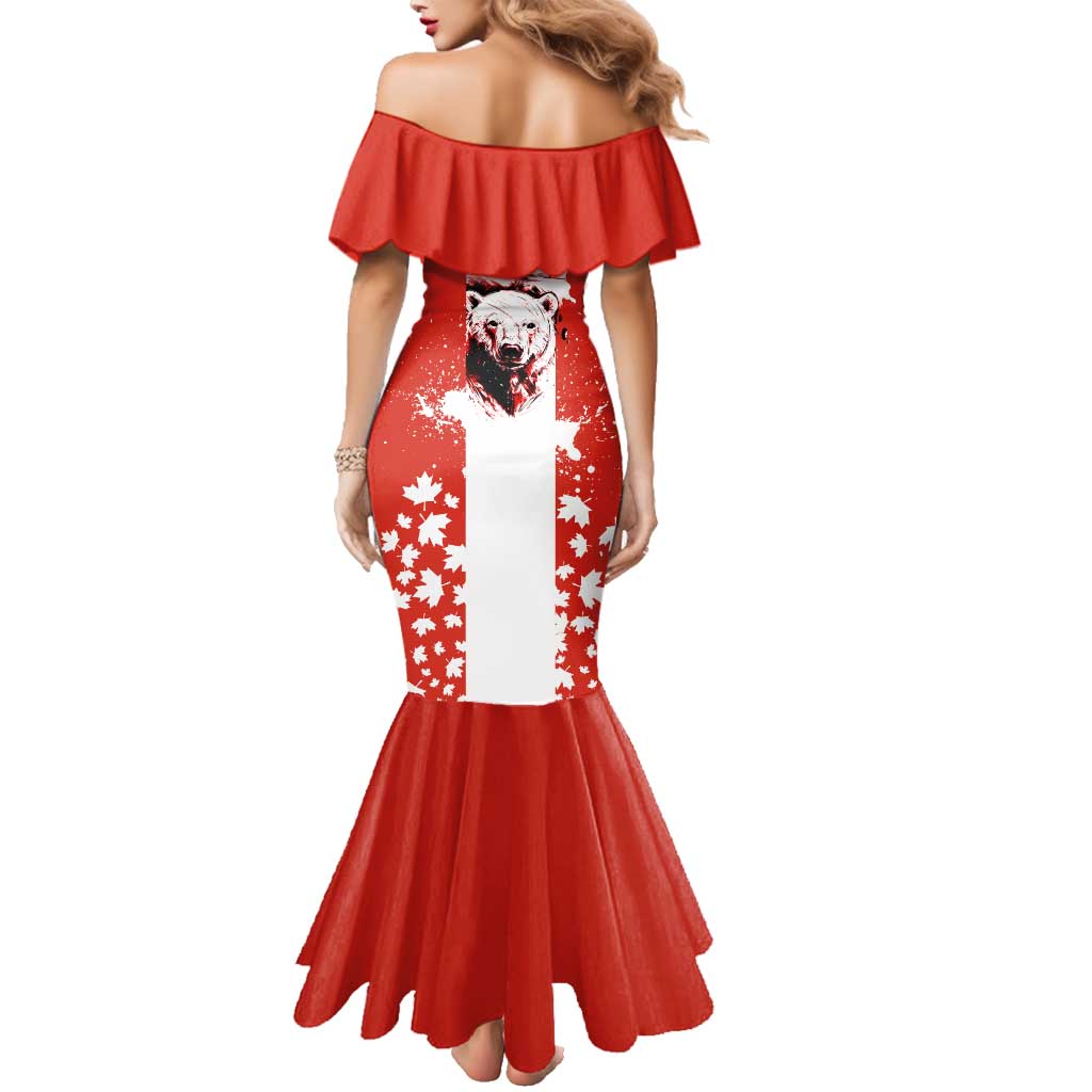 Canada Bear Family Matching Mermaid Dress and Hawaiian Shirt with Maple Leaf and Rocky Mountain Design