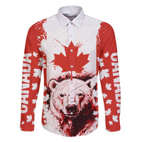 Canada Bear Family Matching Off The Shoulder Long Sleeve Dress and Hawaiian Shirt with Maple Leaf and Rocky Mountain Design