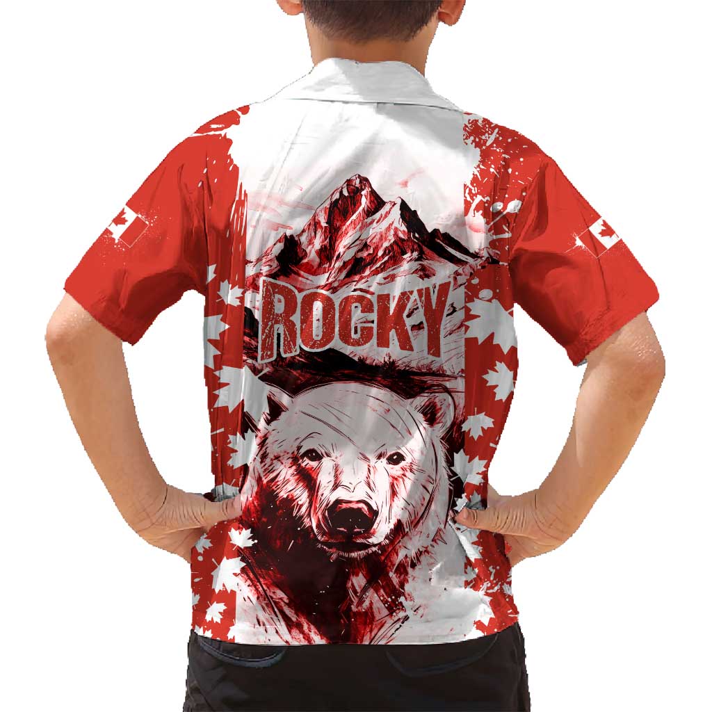 Canada Bear Family Matching Off Shoulder Maxi Dress and Hawaiian Shirt with Maple Leaf and Rocky Mountain Design