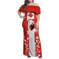 Canada Bear Family Matching Off Shoulder Maxi Dress and Hawaiian Shirt with Maple Leaf and Rocky Mountain Design