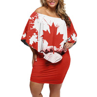 Canada Bear Family Matching Off Shoulder Short Dress and Hawaiian Shirt with Maple Leaf and Rocky Mountain Design