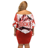 Canada Bear Family Matching Off Shoulder Short Dress and Hawaiian Shirt with Maple Leaf and Rocky Mountain Design