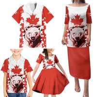 Canada Bear Family Matching Puletasi and Hawaiian Shirt with Maple Leaf and Rocky Mountain Design