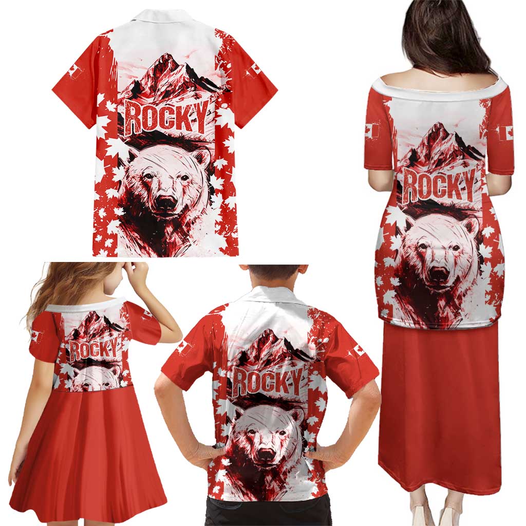 Canada Bear Family Matching Puletasi and Hawaiian Shirt with Maple Leaf and Rocky Mountain Design