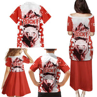 Canada Bear Family Matching Puletasi and Hawaiian Shirt with Maple Leaf and Rocky Mountain Design