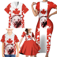 Canada Bear Family Matching Short Sleeve Bodycon Dress and Hawaiian Shirt with Maple Leaf and Rocky Mountain Design