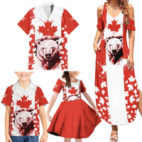 Canada Bear Family Matching Summer Maxi Dress and Hawaiian Shirt with Maple Leaf and Rocky Mountain Design