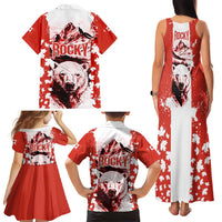 Canada Bear Family Matching Tank Maxi Dress and Hawaiian Shirt with Maple Leaf and Rocky Mountain Design