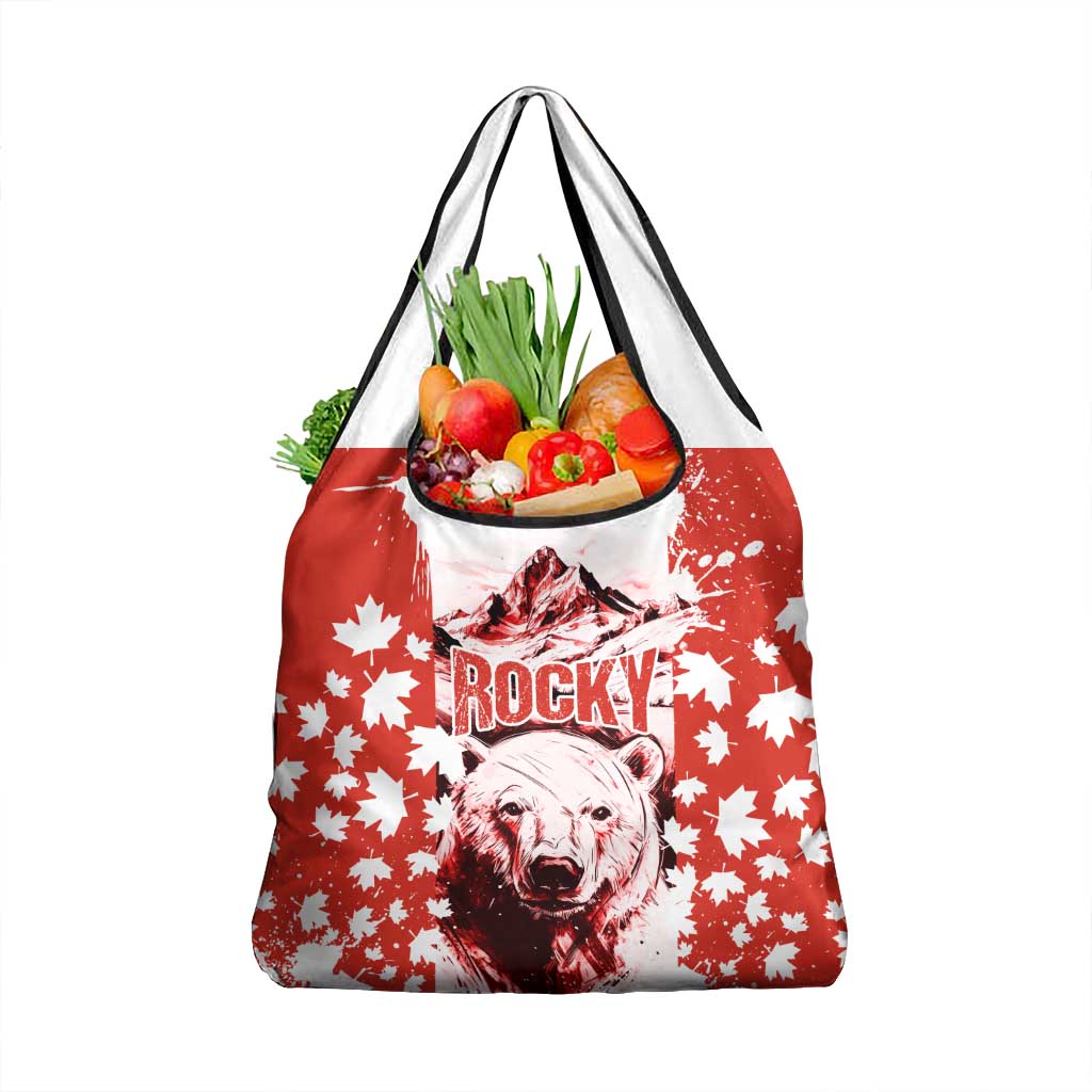 Canada Bear Grocery Bag with Maple Leaf and Rocky Mountain Design