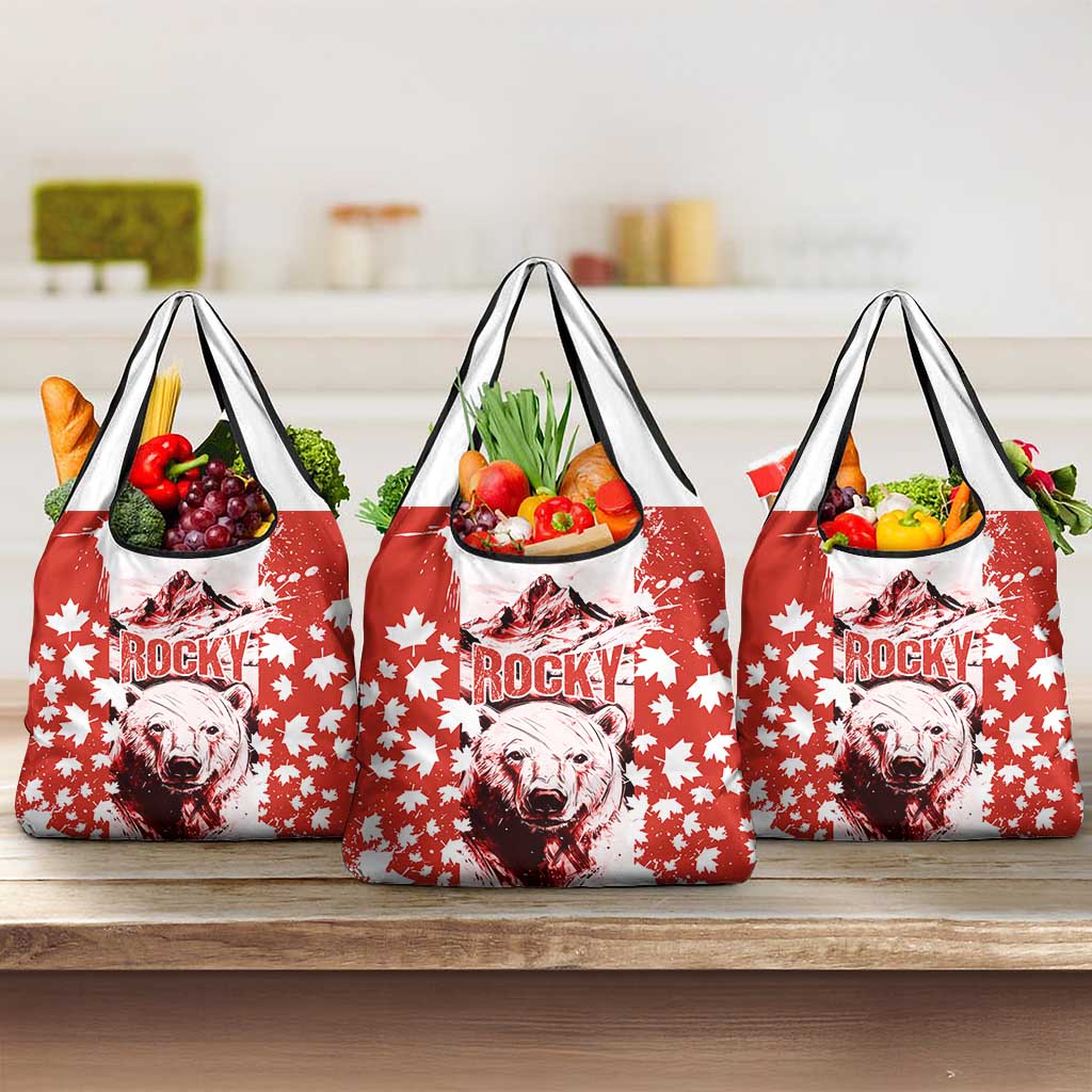 Canada Bear Grocery Bag with Maple Leaf and Rocky Mountain Design