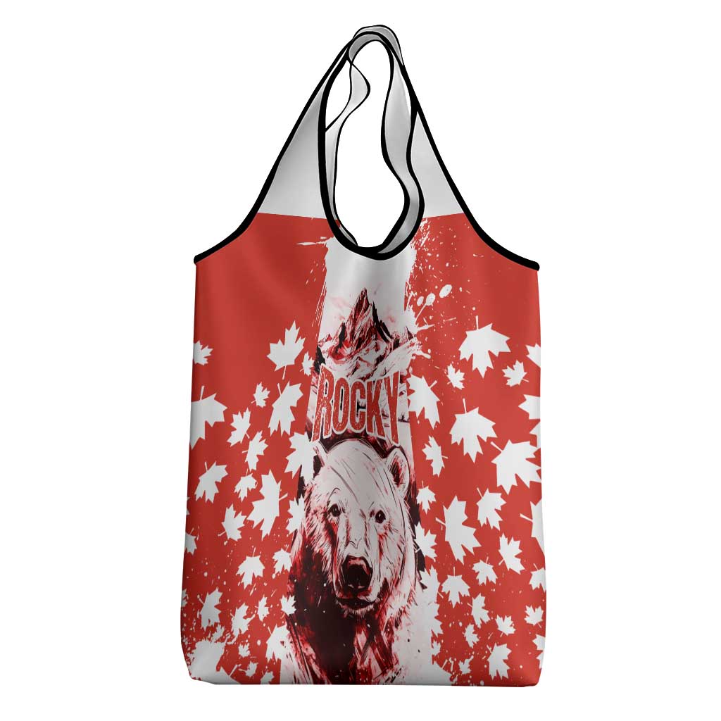 Canada Bear Grocery Bag with Maple Leaf and Rocky Mountain Design