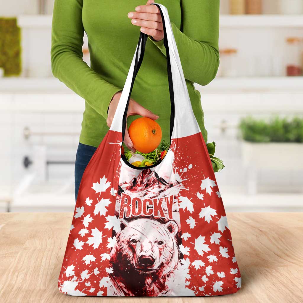 Canada Bear Grocery Bag with Maple Leaf and Rocky Mountain Design