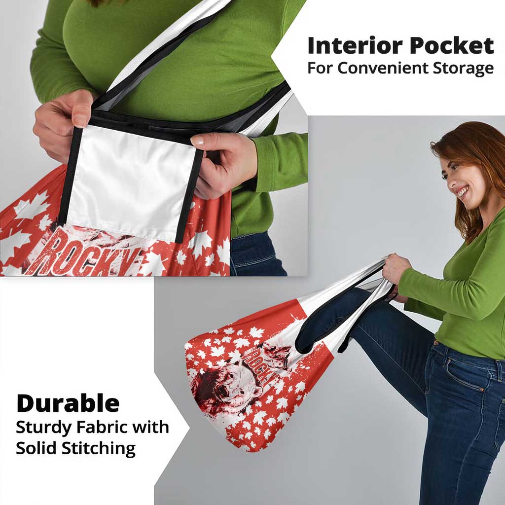 Canada Bear Grocery Bag with Maple Leaf and Rocky Mountain Design
