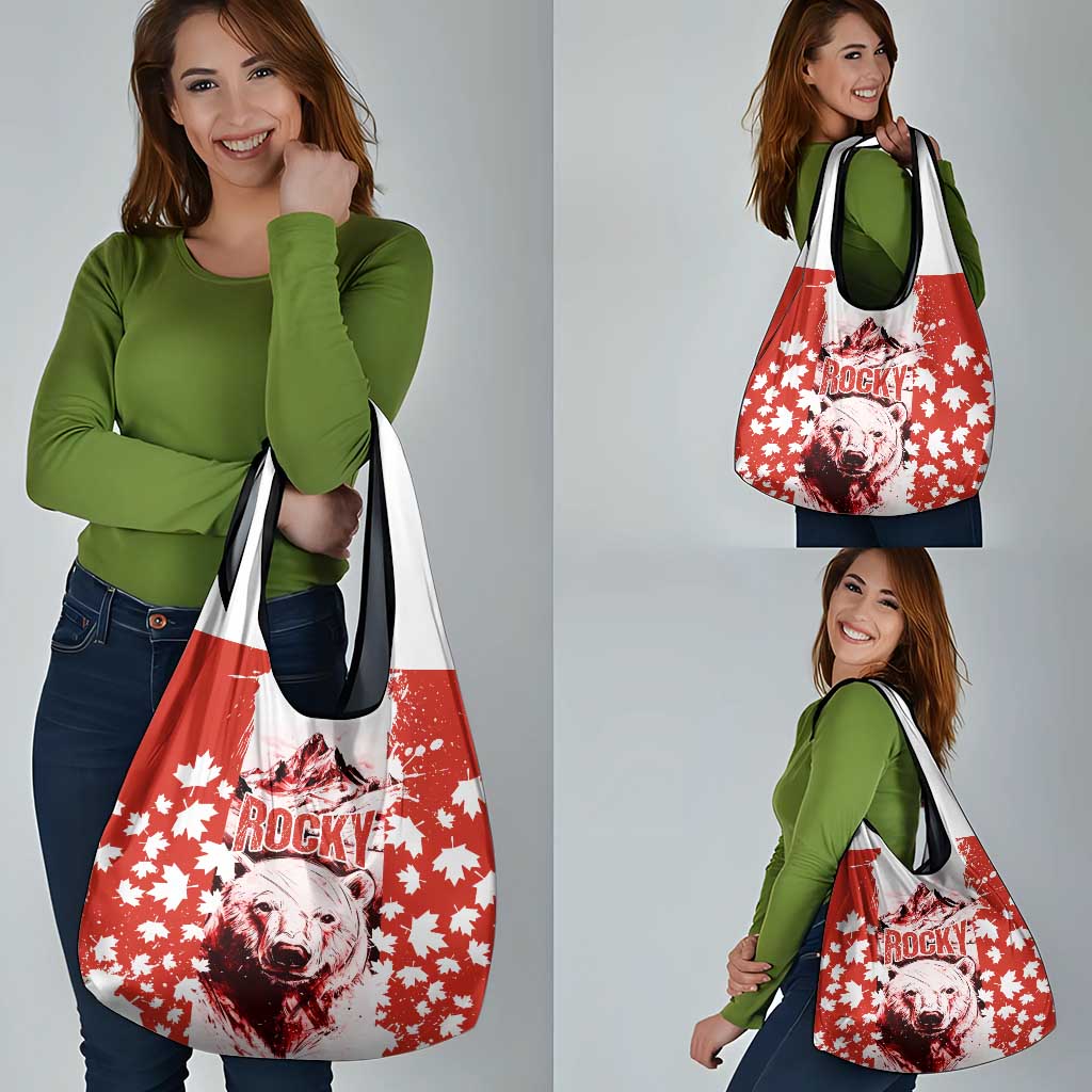 Canada Bear Grocery Bag with Maple Leaf and Rocky Mountain Design