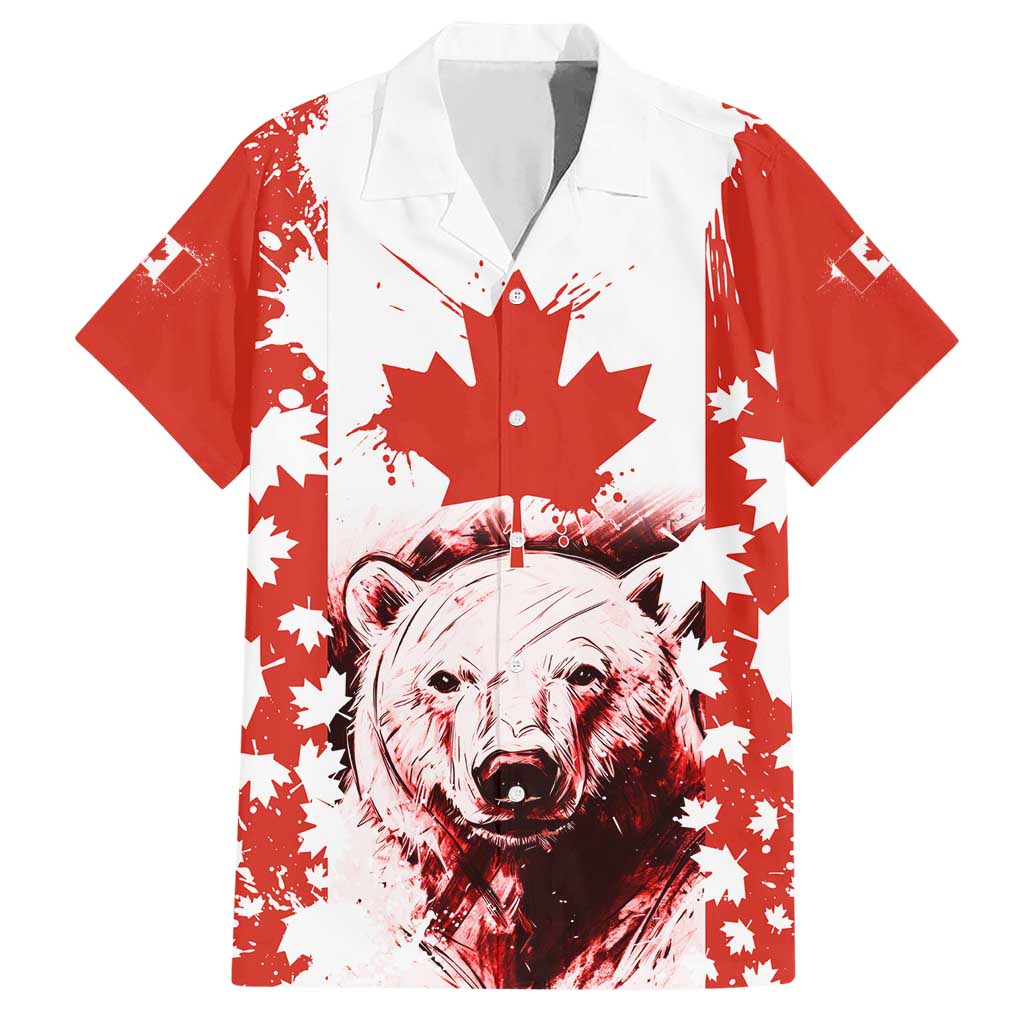 Canada Bear Hawaiian Shirt with Maple Leaf and Rocky Mountain Design