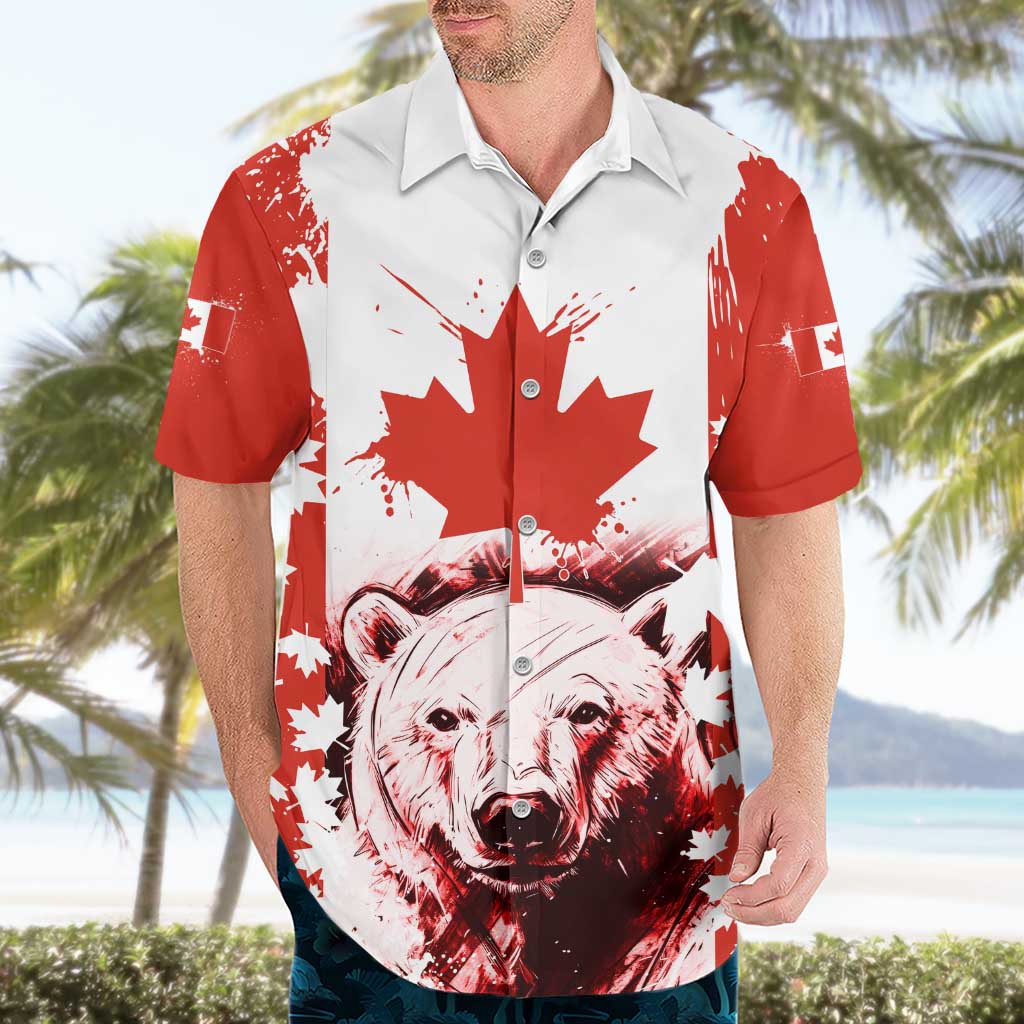 Canada Bear Hawaiian Shirt with Maple Leaf and Rocky Mountain Design