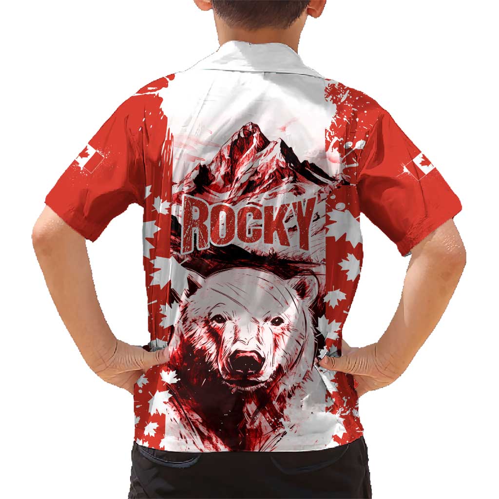 Canada Bear Hawaiian Shirt with Maple Leaf and Rocky Mountain Design