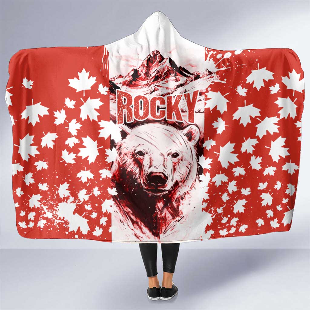 Canada Bear Hooded Blanket with Maple Leaf and Rocky Mountain Design