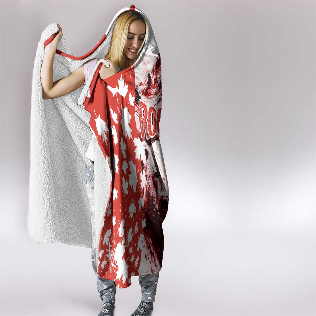 Canada Bear Hooded Blanket with Maple Leaf and Rocky Mountain Design