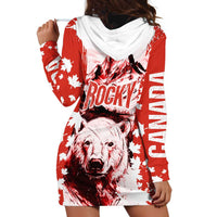 Canada Bear Hoodie Dress with Maple Leaf and Rocky Mountain Design