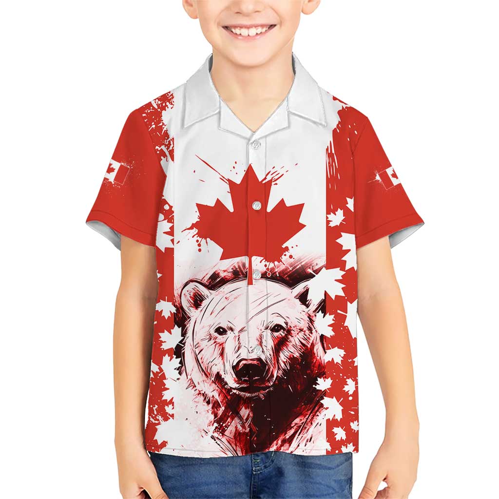 Canada Bear Kid Hawaiian Shirt with Maple Leaf and Rocky Mountain Design