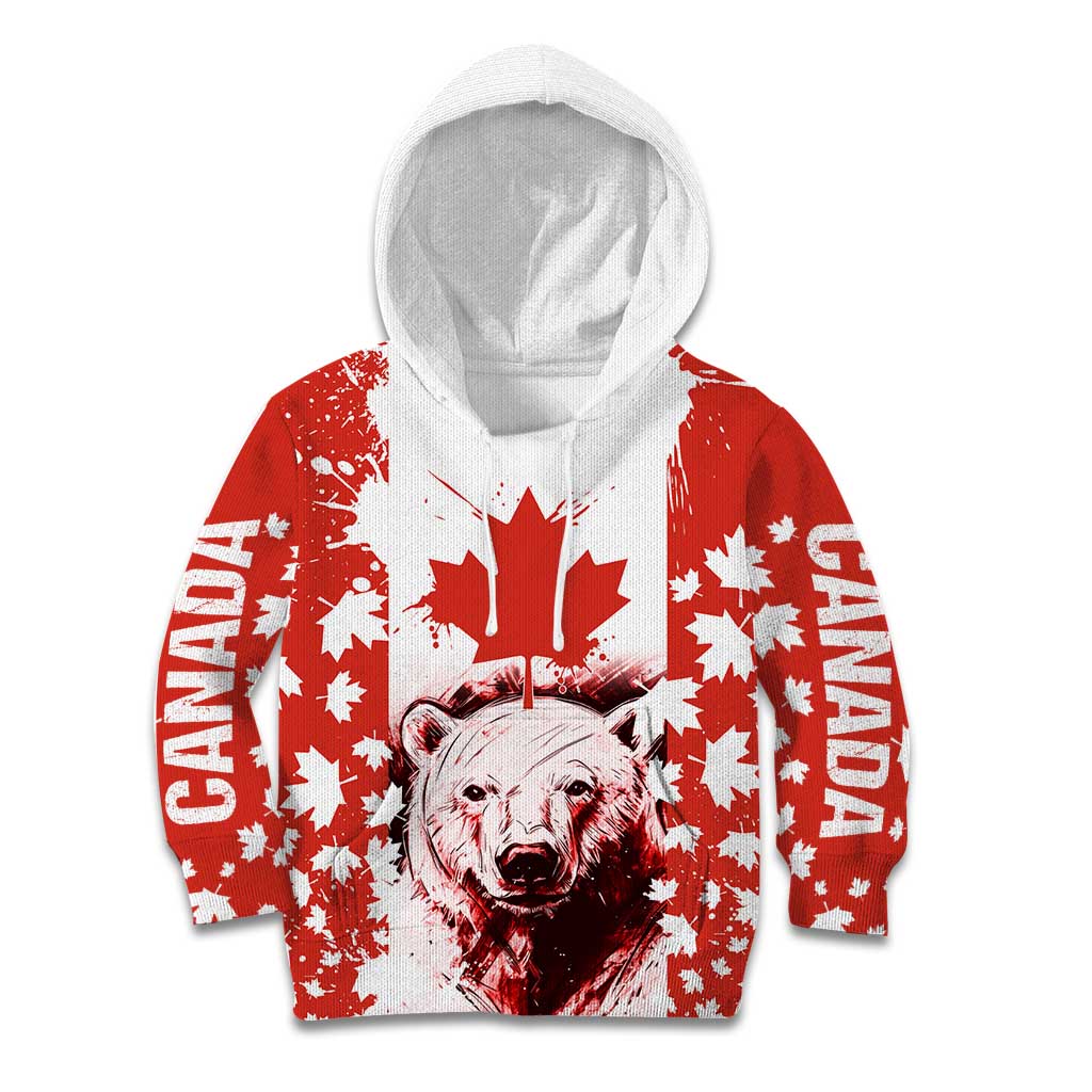 Canada Bear Kid Hoodie with Maple Leaf and Rocky Mountain Design
