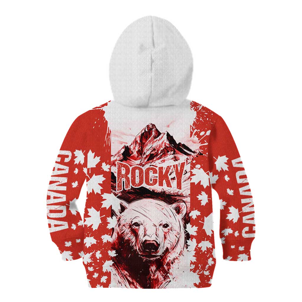 Canada Bear Kid Hoodie with Maple Leaf and Rocky Mountain Design