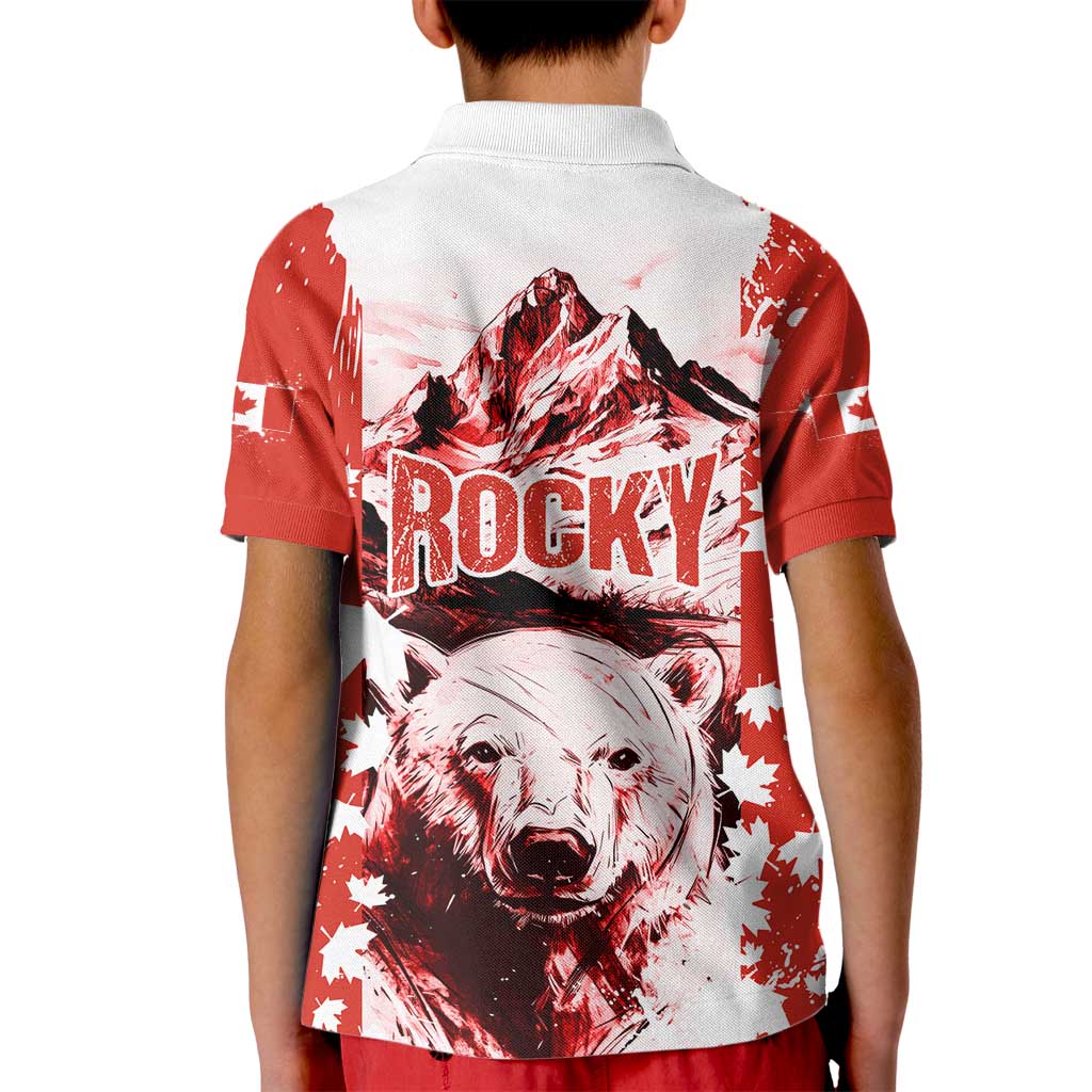 Canada Bear Kid Polo Shirt with Maple Leaf and Rocky Mountain Design