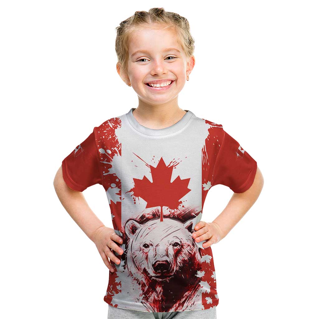 Canada Bear Kid T Shirt with Maple Leaf and Rocky Mountain Design