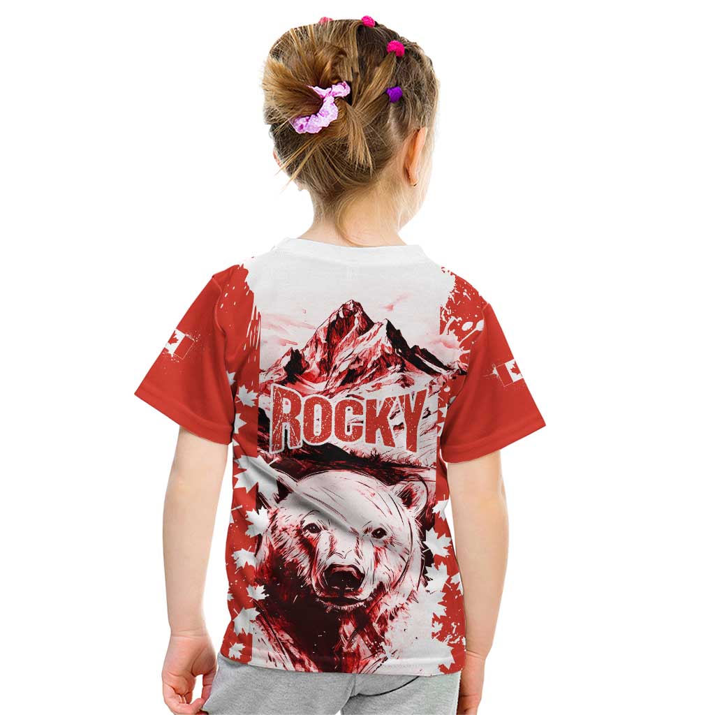Canada Bear Kid T Shirt with Maple Leaf and Rocky Mountain Design