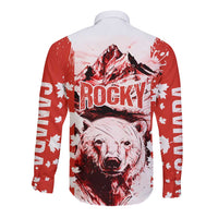 Canada Bear Long Sleeve Button Shirt with Maple Leaf and Rocky Mountain Design