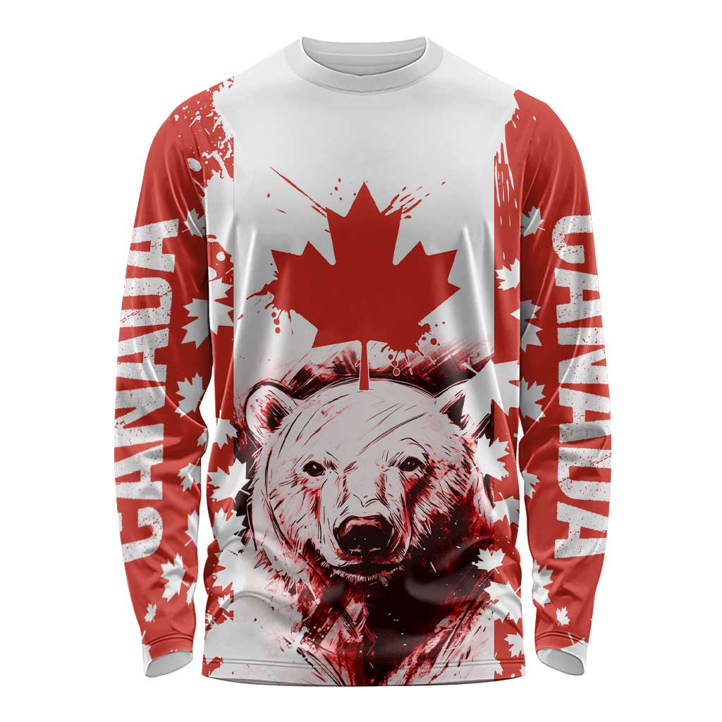 Canada Bear Long Sleeve Shirt with Maple Leaf and Rocky Mountain Design