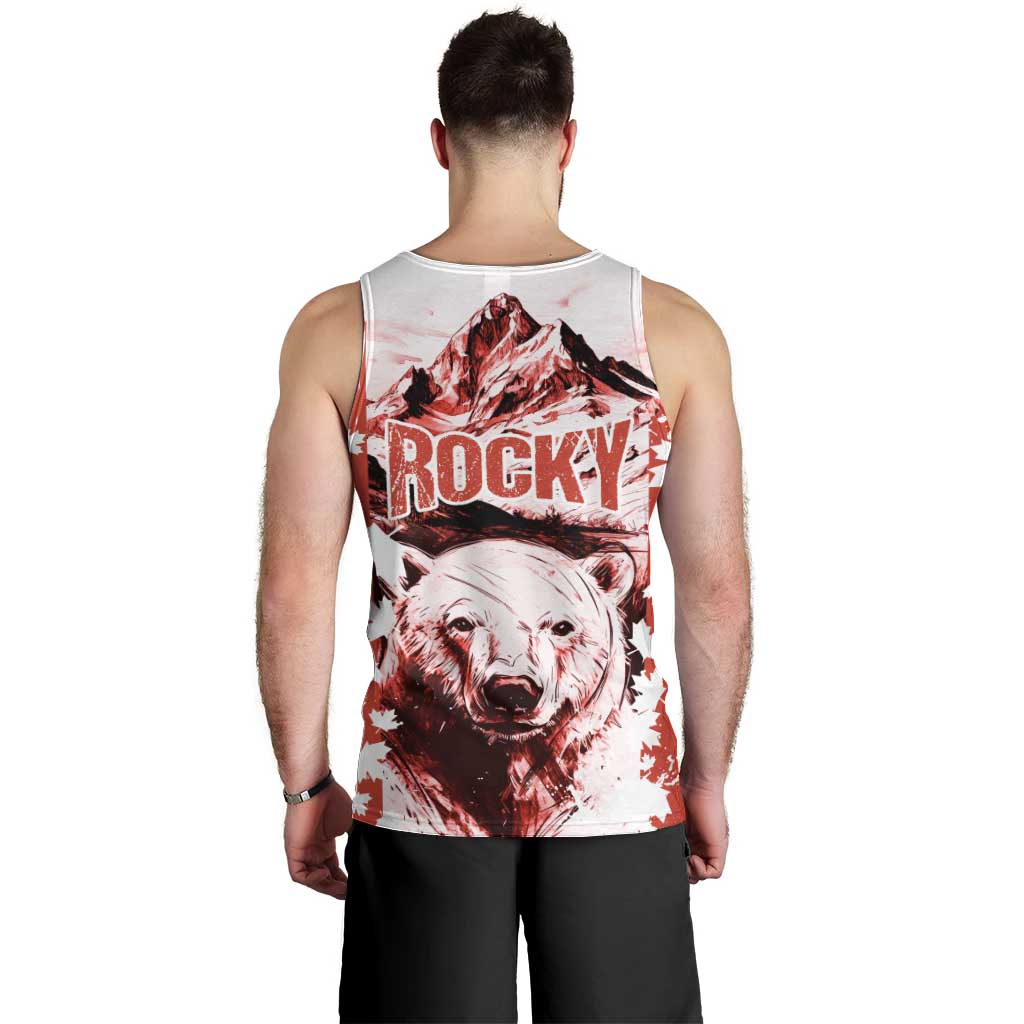 Canada Bear Men Tank Top with Maple Leaf and Rocky Mountain Design