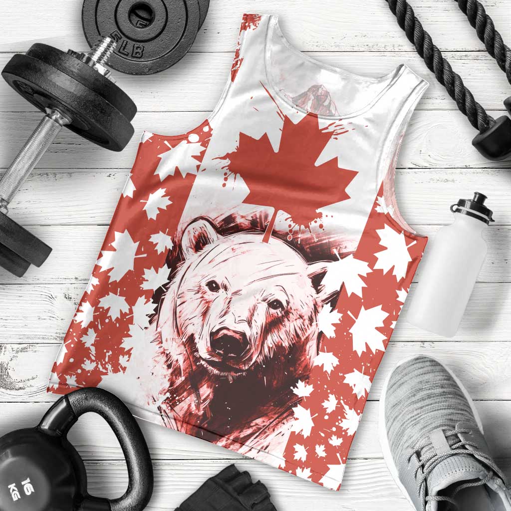 Canada Bear Men Tank Top with Maple Leaf and Rocky Mountain Design