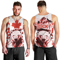 Canada Bear Men Tank Top with Maple Leaf and Rocky Mountain Design