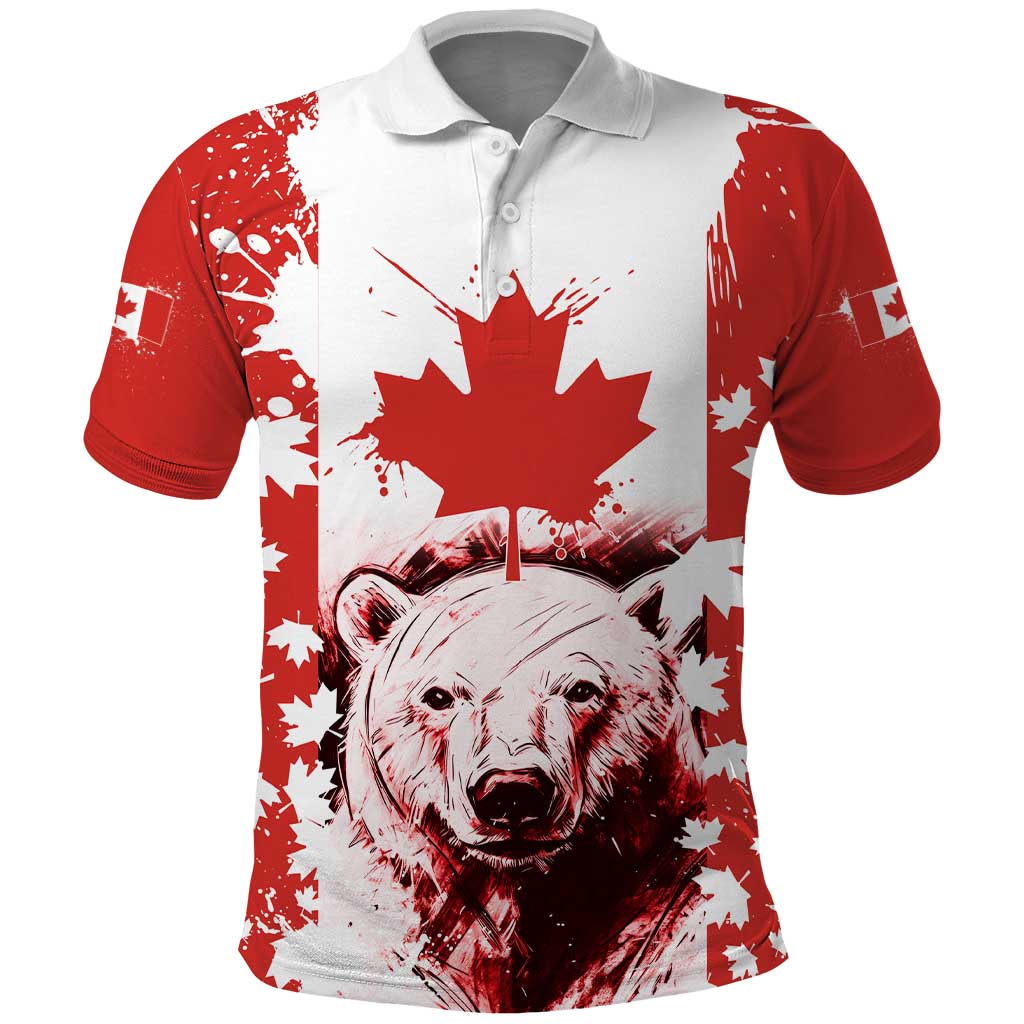 Canada Bear Polo Shirt with Maple Leaf and Rocky Mountain Design