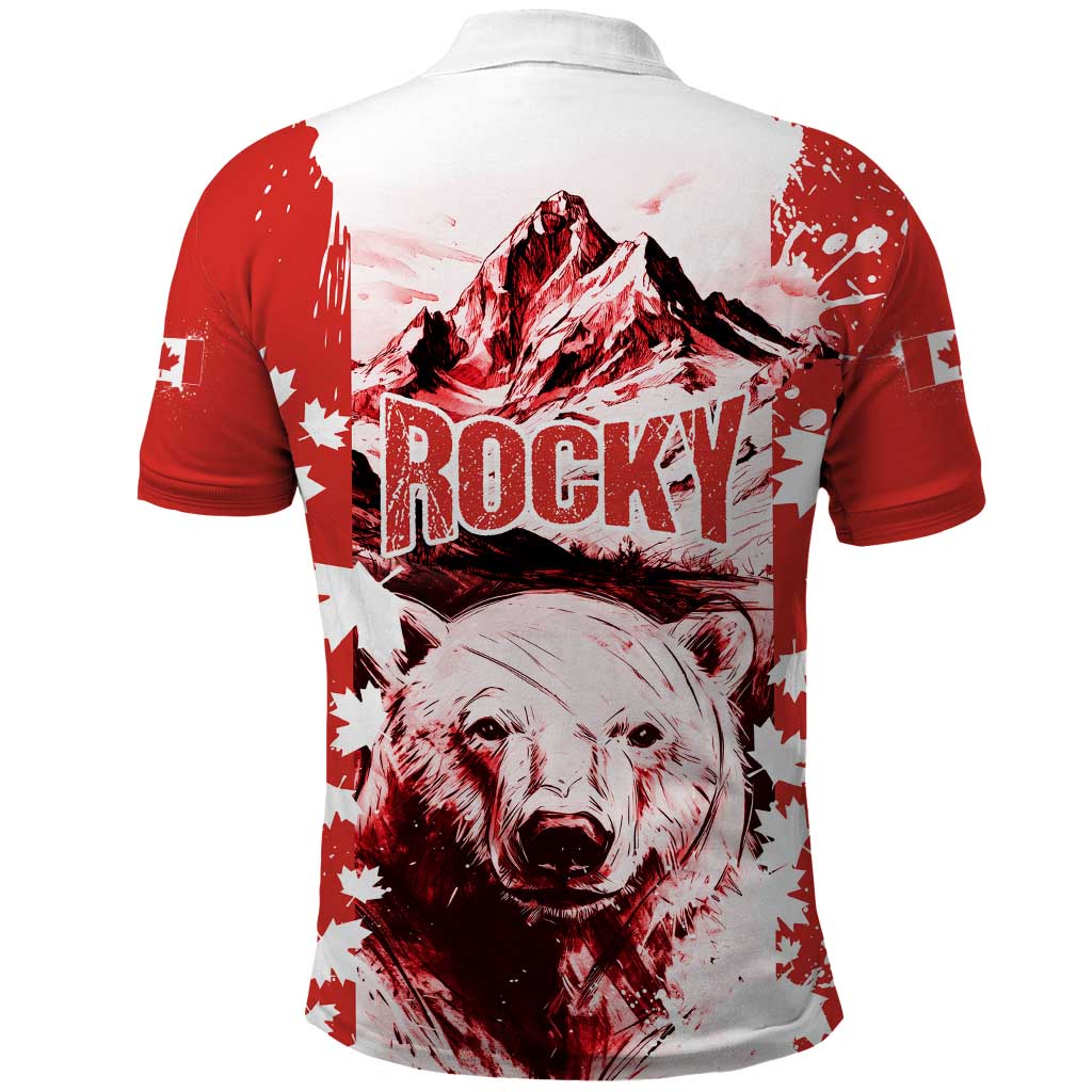Canada Bear Polo Shirt with Maple Leaf and Rocky Mountain Design