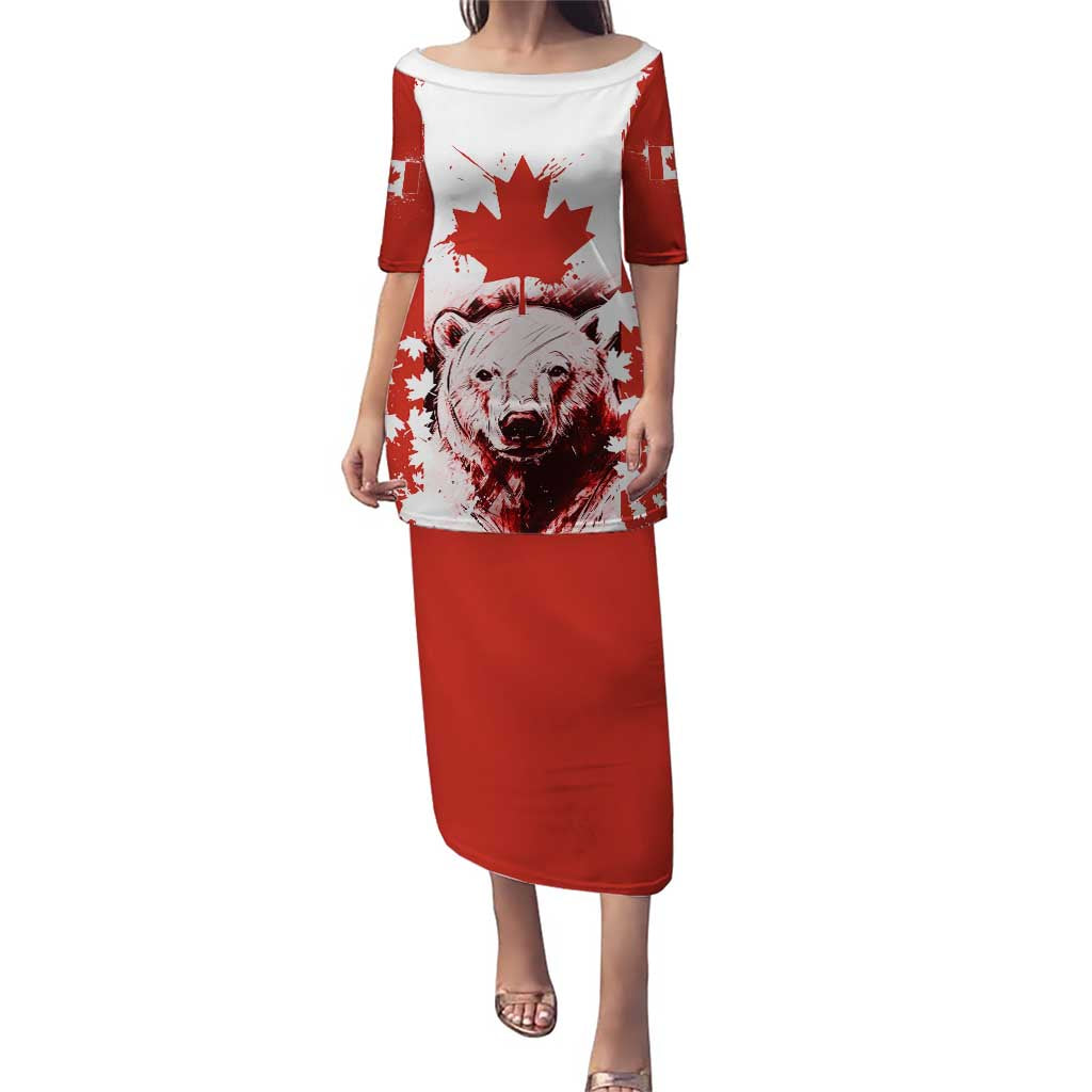 Canada Bear Puletasi with Maple Leaf and Rocky Mountain Design