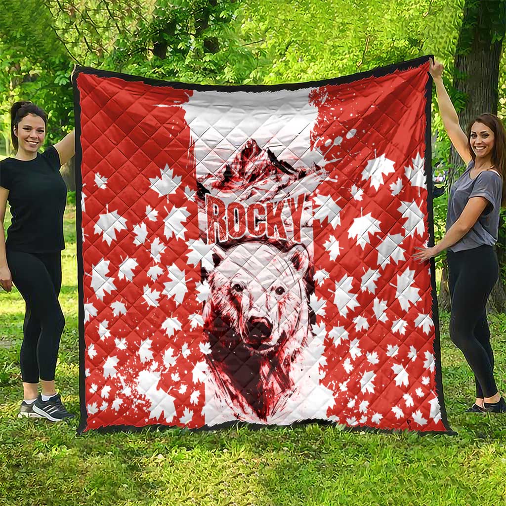 Canada Bear Quilt with Maple Leaf and Rocky Mountain Design