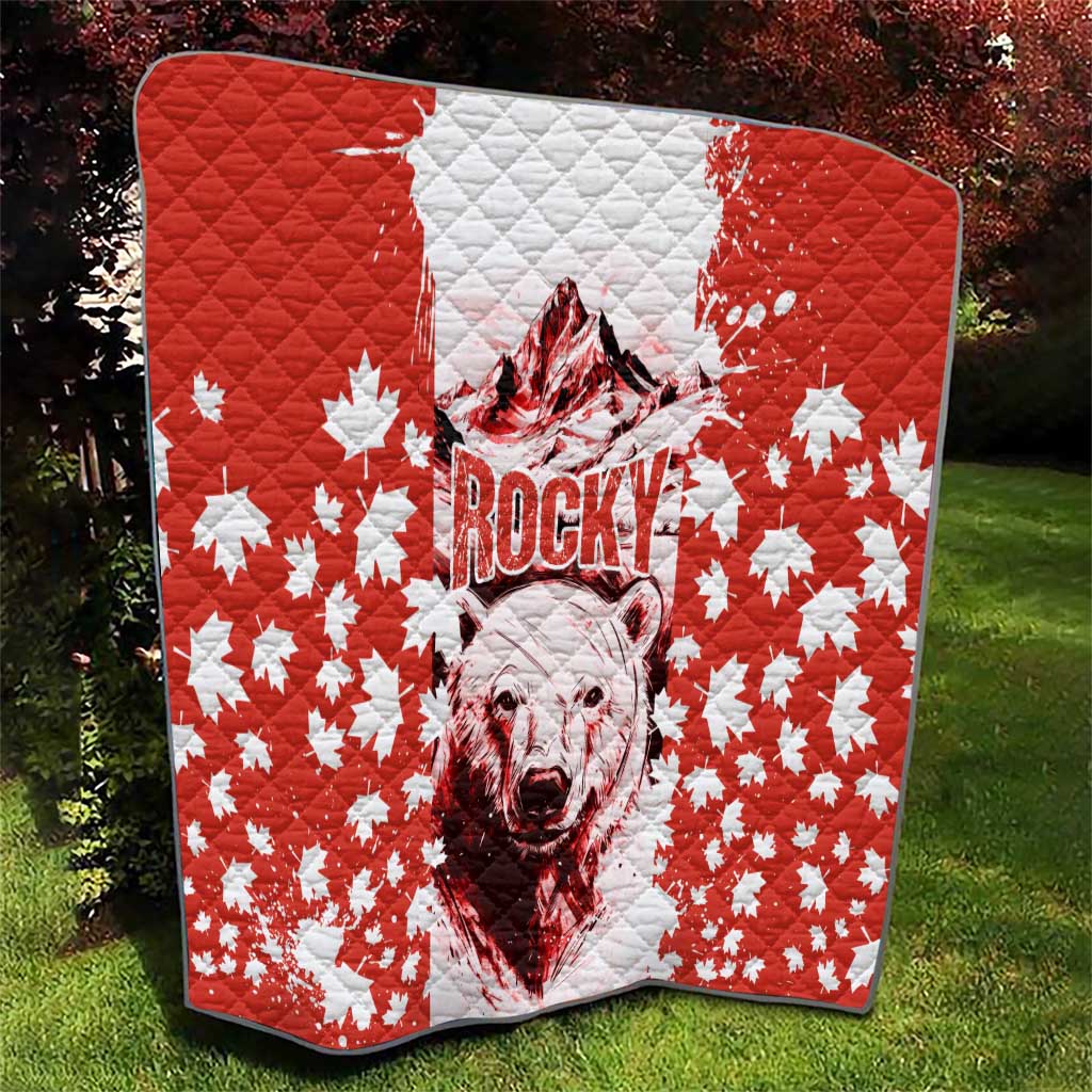 Canada Bear Quilt with Maple Leaf and Rocky Mountain Design