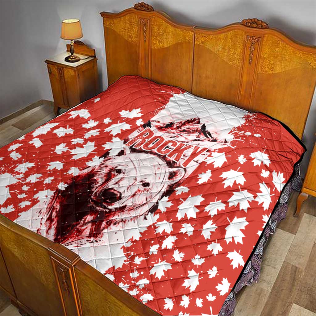 Canada Bear Quilt with Maple Leaf and Rocky Mountain Design