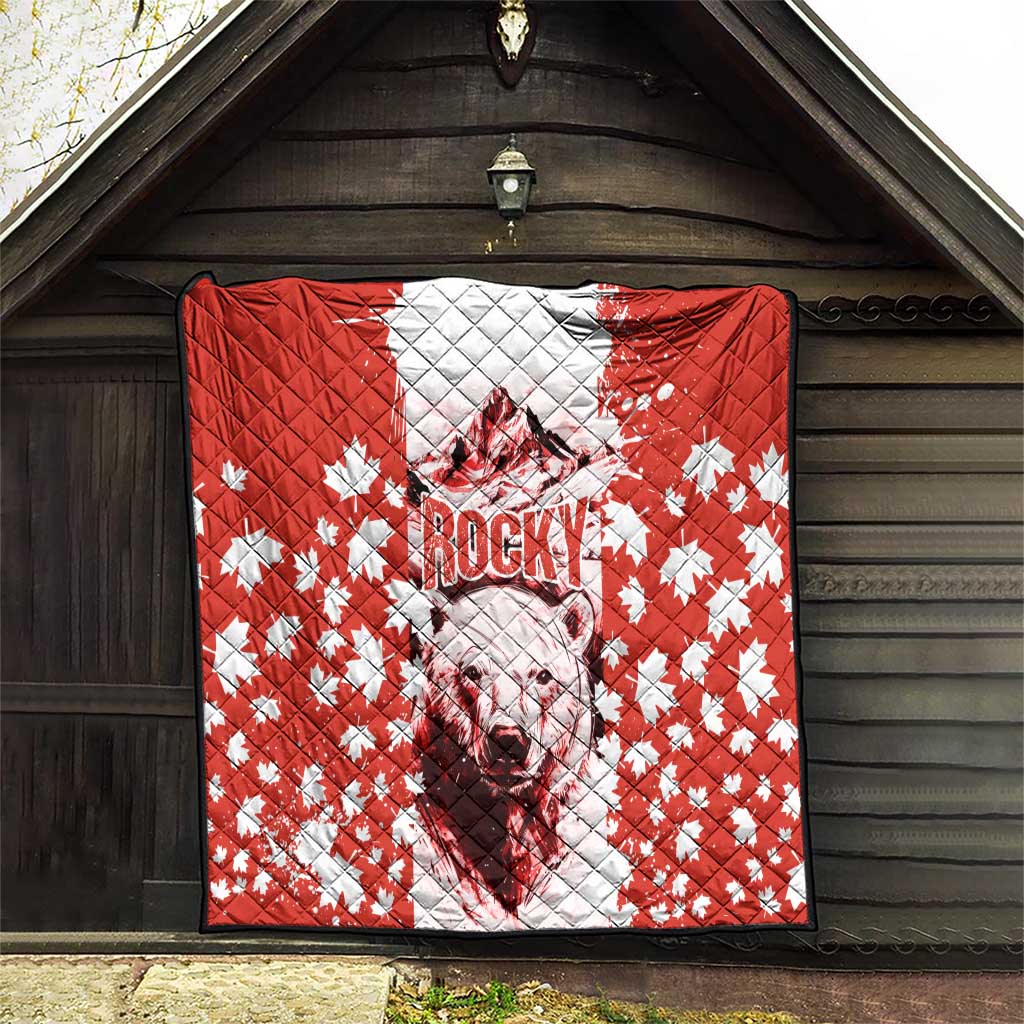 Canada Bear Quilt with Maple Leaf and Rocky Mountain Design