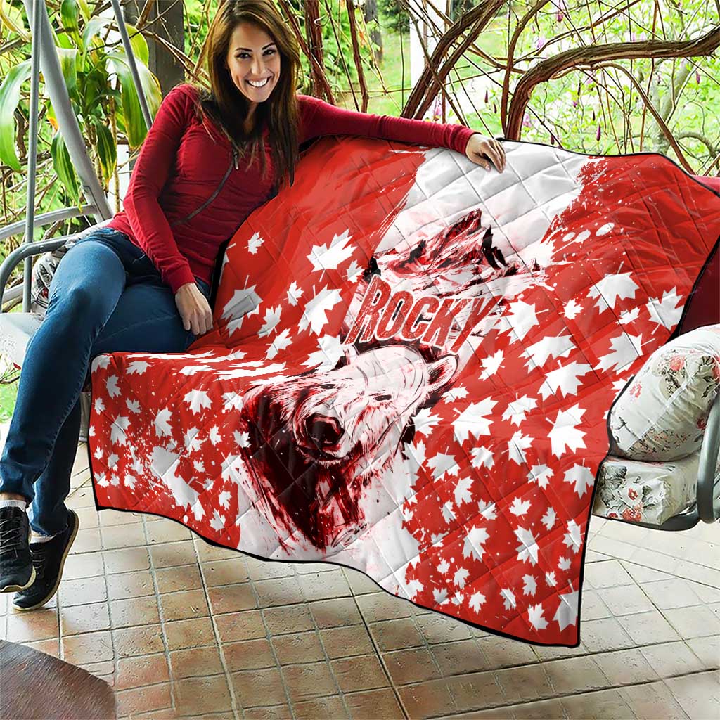 Canada Bear Quilt with Maple Leaf and Rocky Mountain Design
