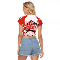 Canada Bear Raglan Cropped T Shirt with Maple Leaf and Rocky Mountain Design