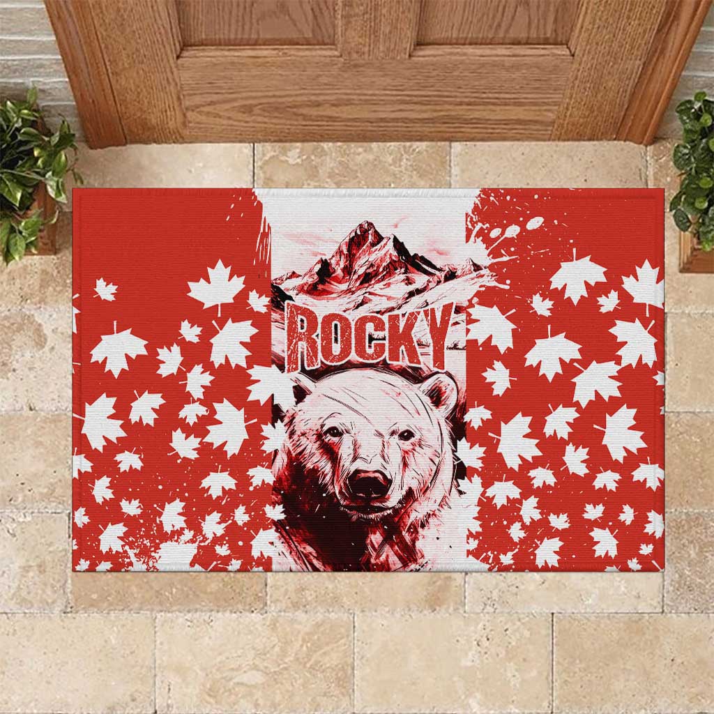 Canada Bear Rubber Doormat with Maple Leaf and Rocky Mountain Design
