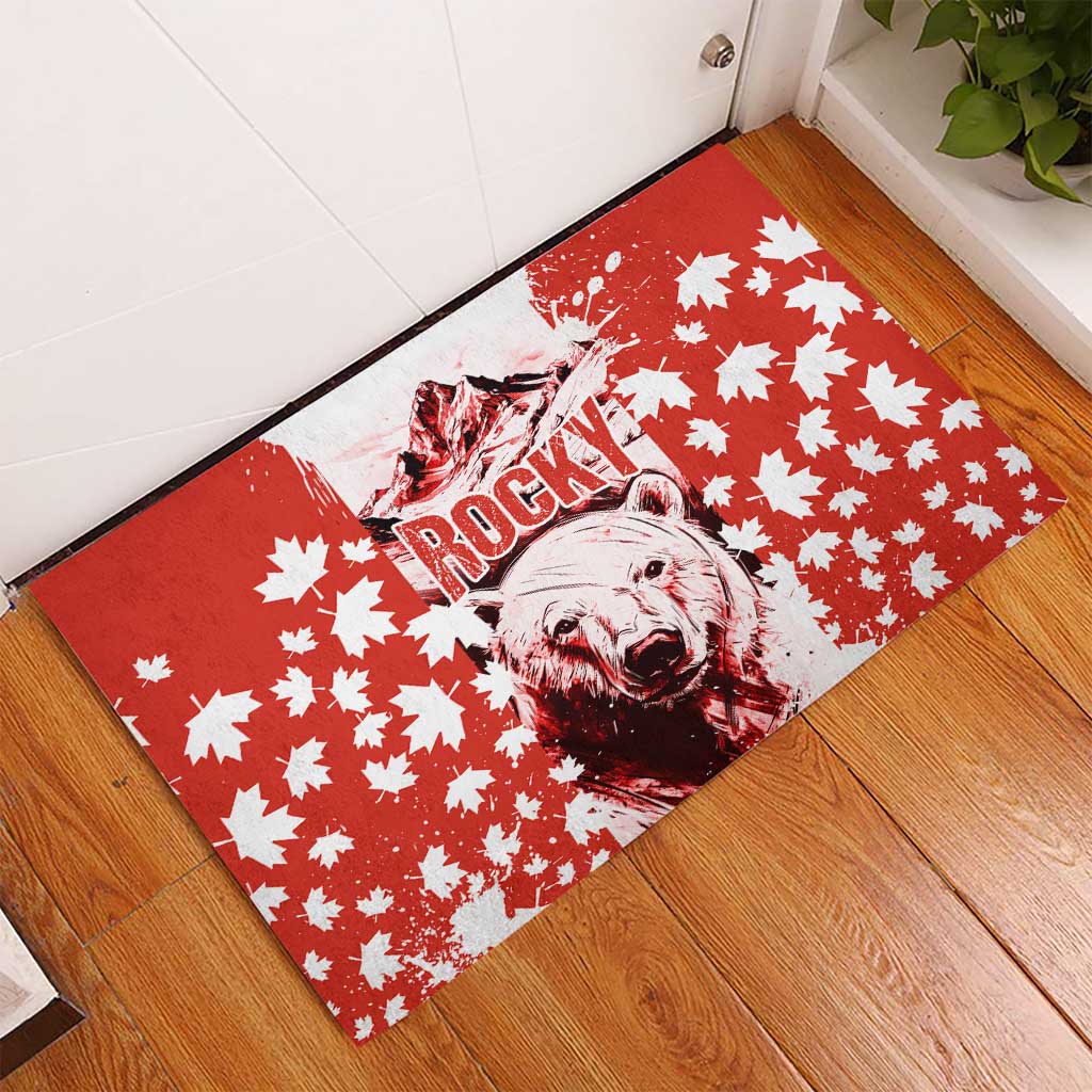Canada Bear Rubber Doormat with Maple Leaf and Rocky Mountain Design