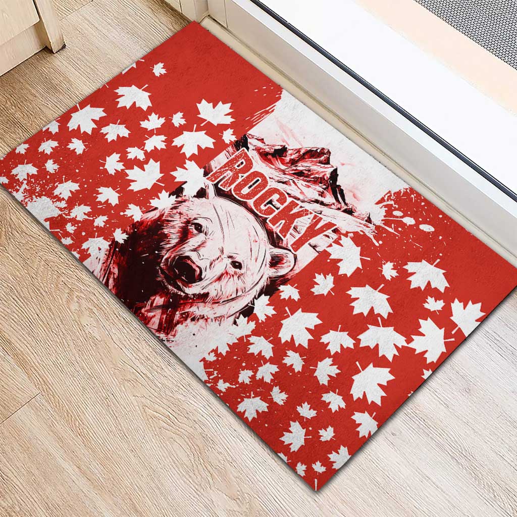 Canada Bear Rubber Doormat with Maple Leaf and Rocky Mountain Design