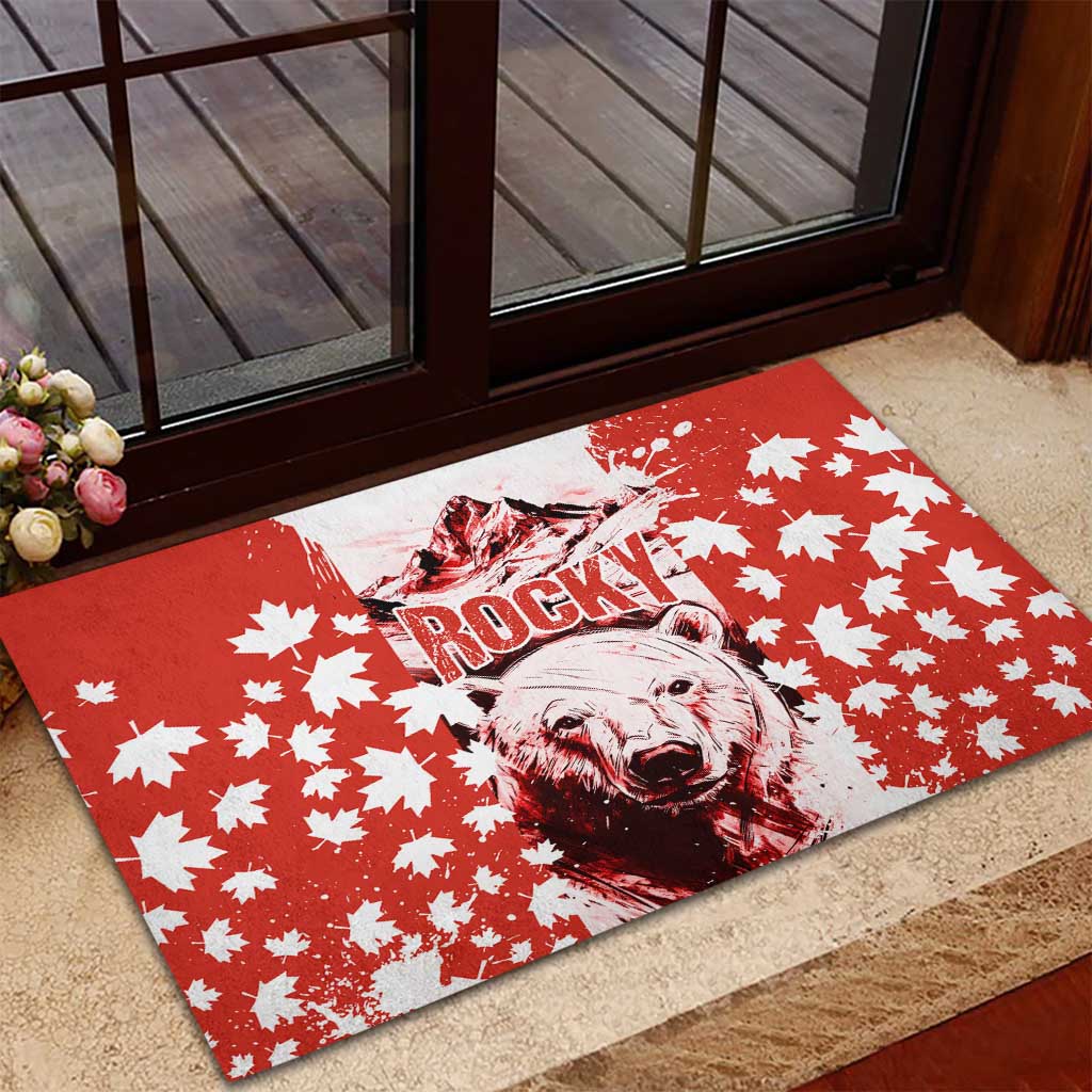 Canada Bear Rubber Doormat with Maple Leaf and Rocky Mountain Design