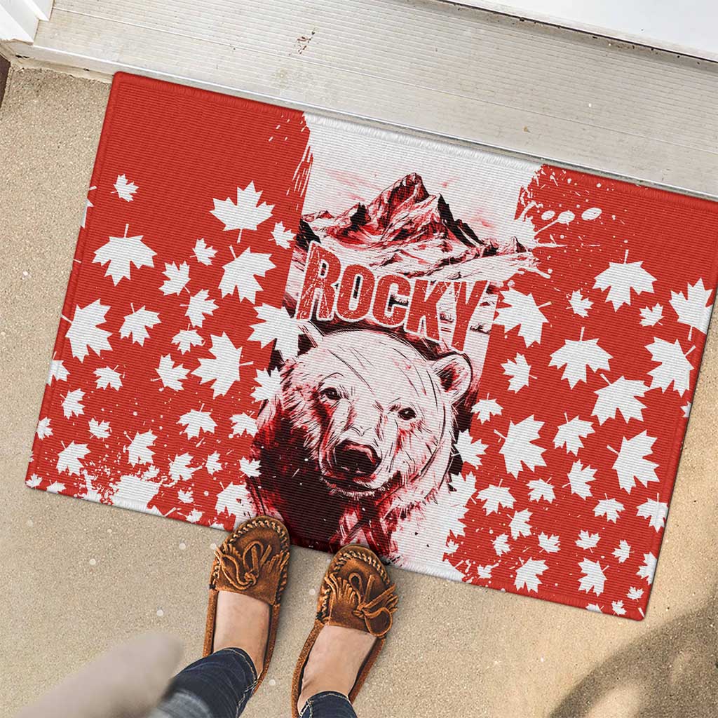 Canada Bear Rubber Doormat with Maple Leaf and Rocky Mountain Design